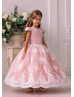 Ivory Lace Blush Pink Tulle V Back Flower Girl Dress